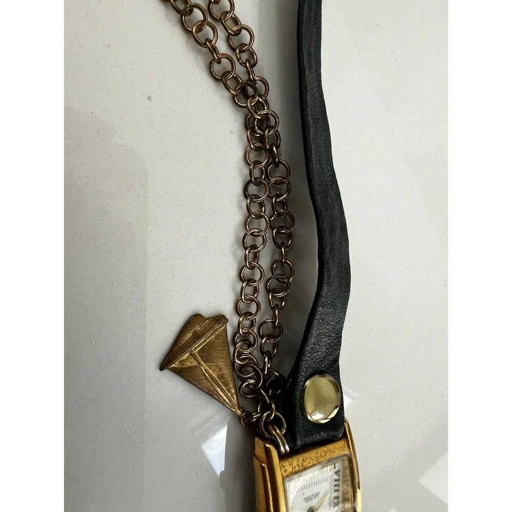 La Mer Collections Wrap Watch Navy Leather Band Gold Tone Boho 2000's Y2K Charms